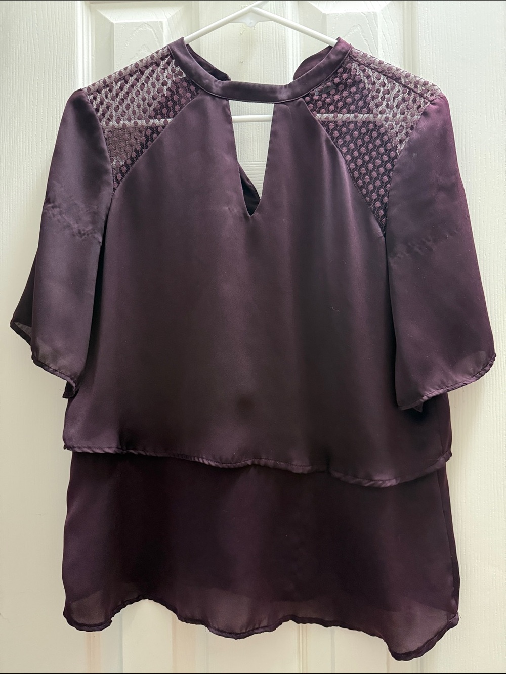 New York & Company Deep Plum Layered Keyhole Blouse